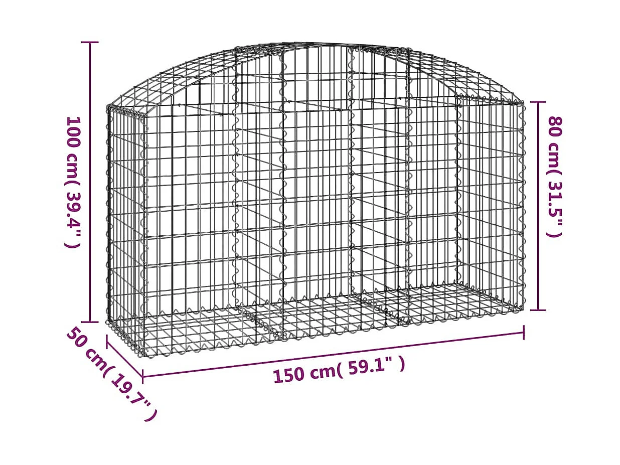 Panier de gabions arqué 150x50x80/100 cm Fer galvanisé WVGQ6458