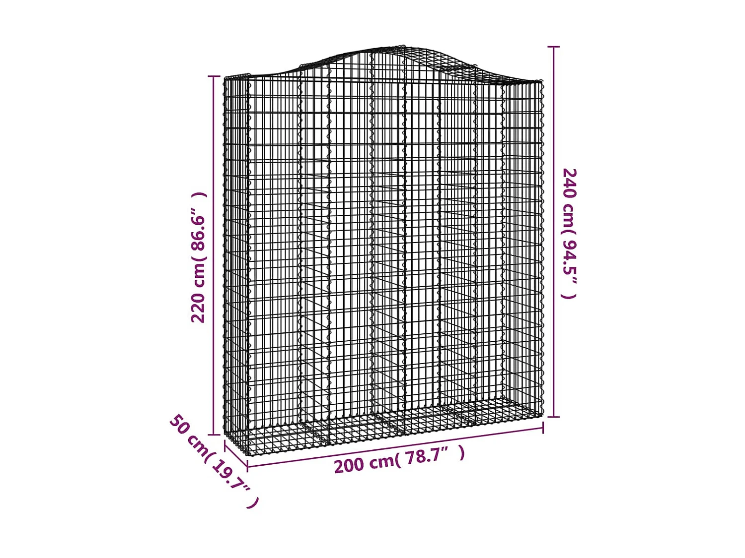 Panier de gabions arqué 200x50x220/240 cm Fer galvanisé WVGQ2164
