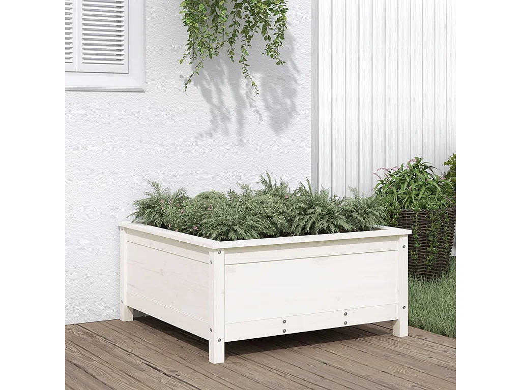 Jardinière blanc 82,5x82,5x39 cm bois massif de pin BE5800