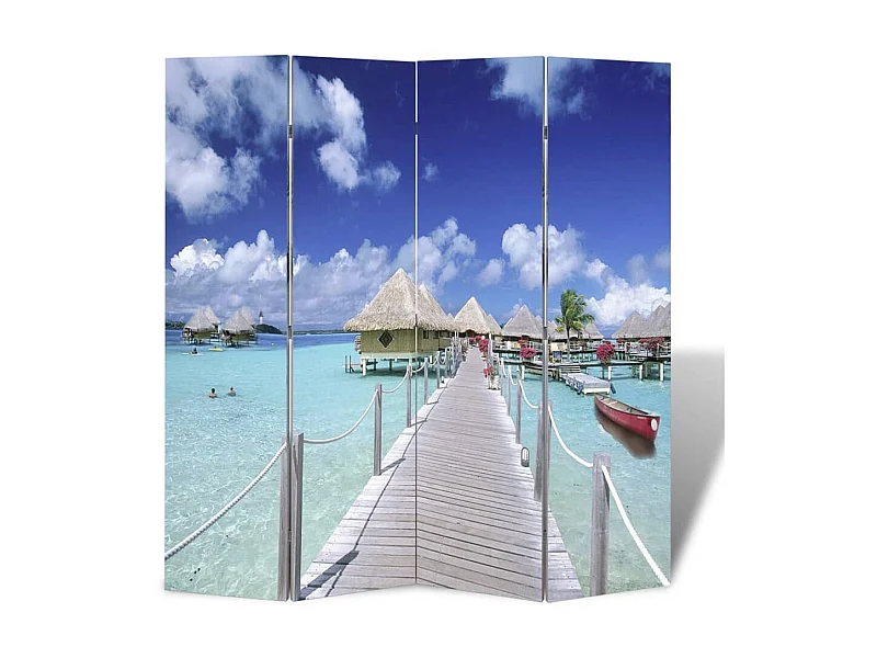 Biombo dobrável com estampa de praia 160x170 cm PT231232