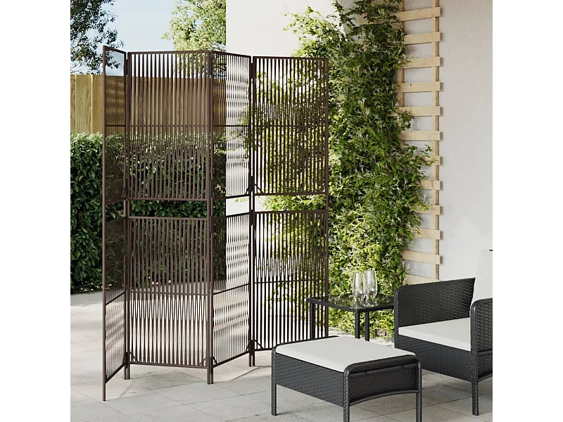 Kamerscherm 4 panelen poly rattan bruin NL513362