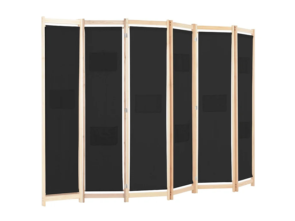 Paravent 6 panneaux Noir 240 x 170 x 4 cm Tissu WVGQ3379