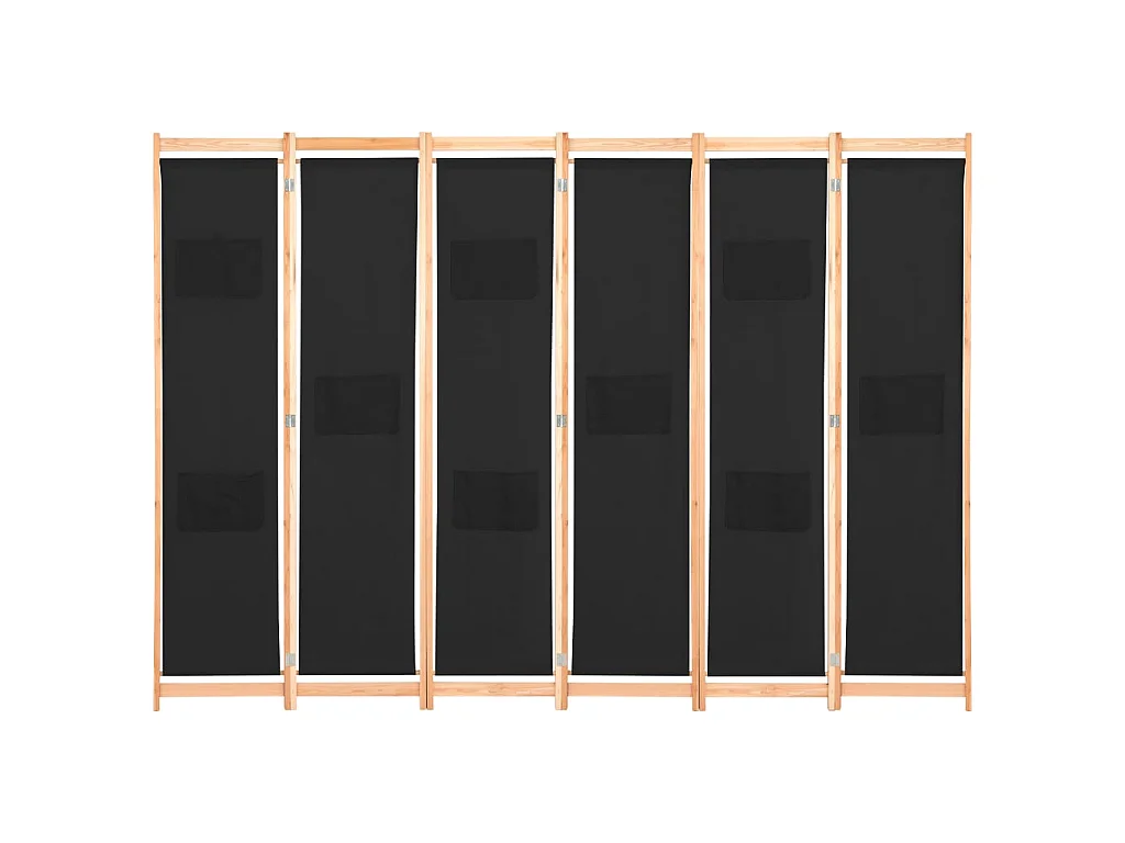 Paravent 6 panneaux Noir 240 x 170 x 4 cm Tissu WVGQ3379