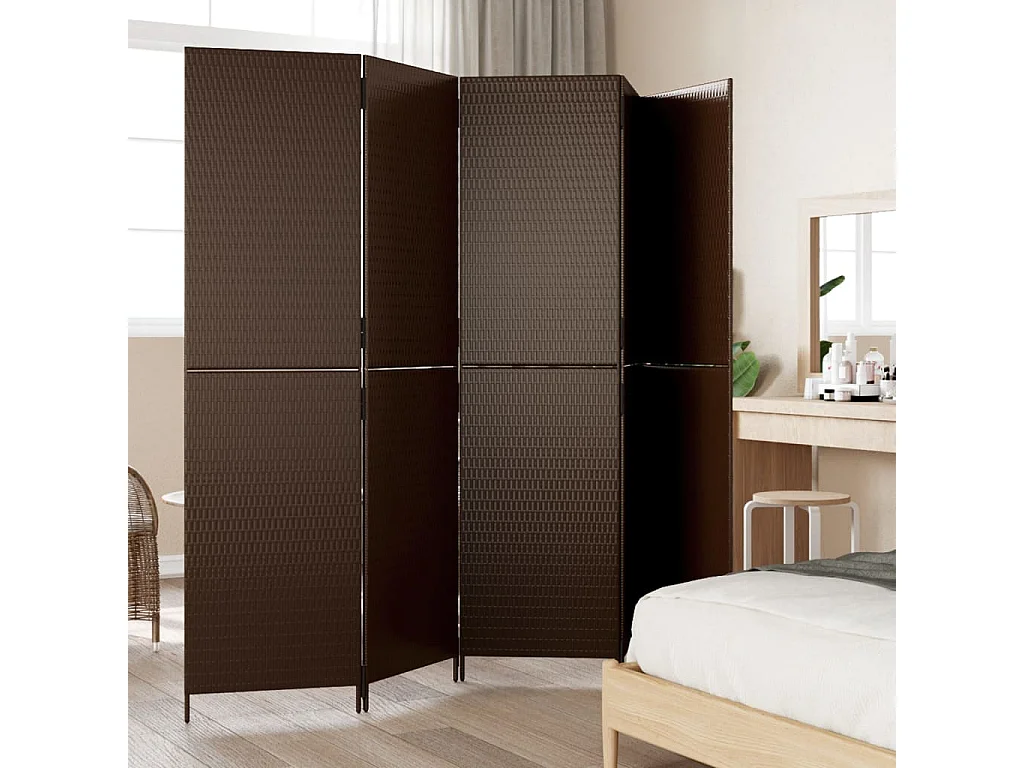 Biombo de divisão 5 painéis vime PE castanho PT847483