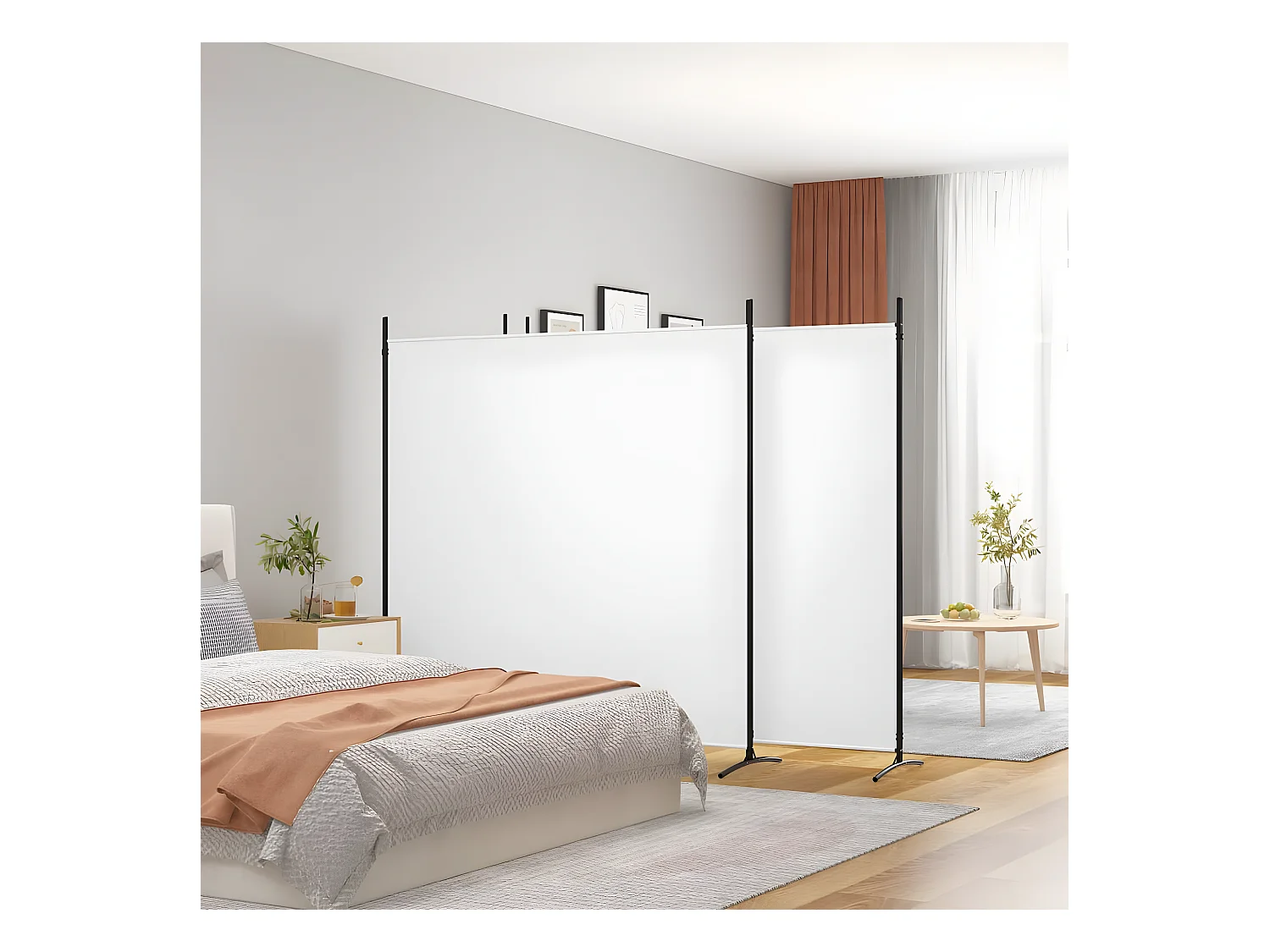Kamerscherm met 4 panelen 698x180 cm stof wit NL639320