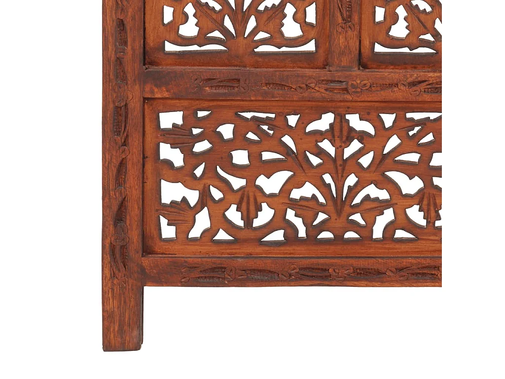 Biombo 4 paneles tallado a mano madera mango marrón 160x165 cm ES690560