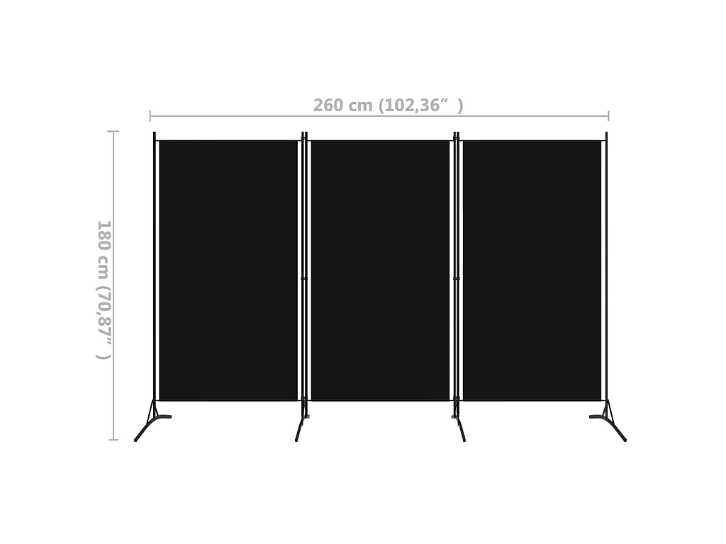 Paravent 3 panneaux Noir 260x180 cm  WVGQ9743