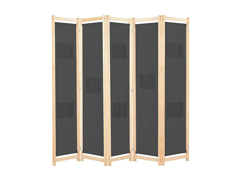 Paravent 5 panneaux Gris 200 x 170 x 4 cm Tissu WVGQ7960