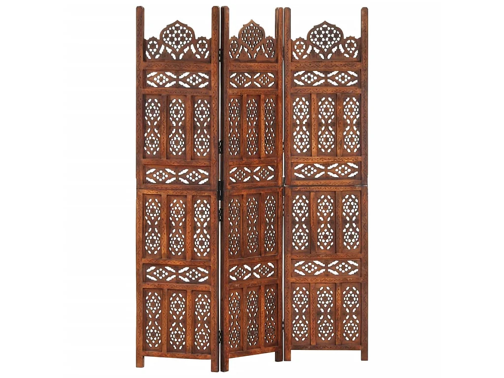 Kamerscherm 3 panelen handgesneden 120x165 cm mangohout bruin NL641008