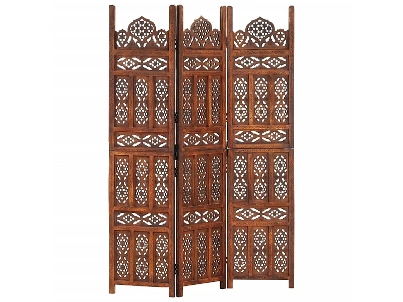 Kamerscherm 3 panelen handgesneden 120x165 cm mangohout bruin NL641008