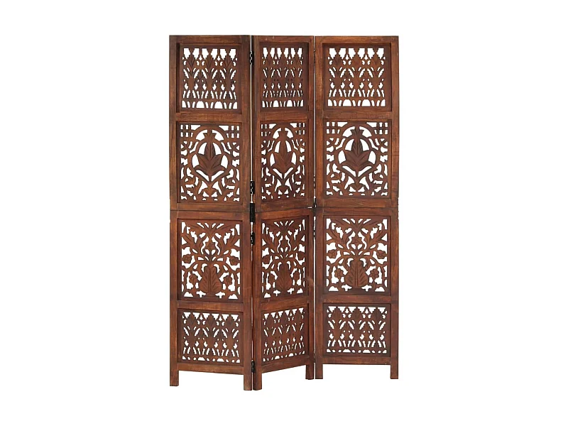 Kamerscherm 3 panelen handgesneden 120x165 cm mangohout bruin NL584984