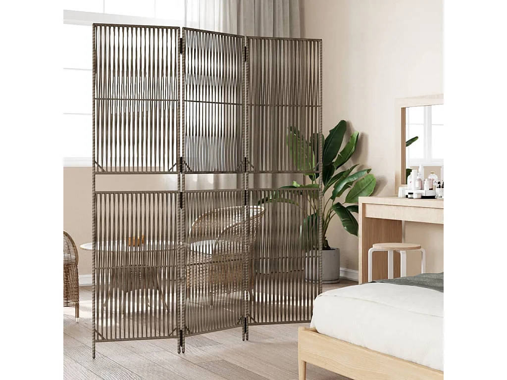 Paravent 3 panneaux gris résine tressée WVGQ6548