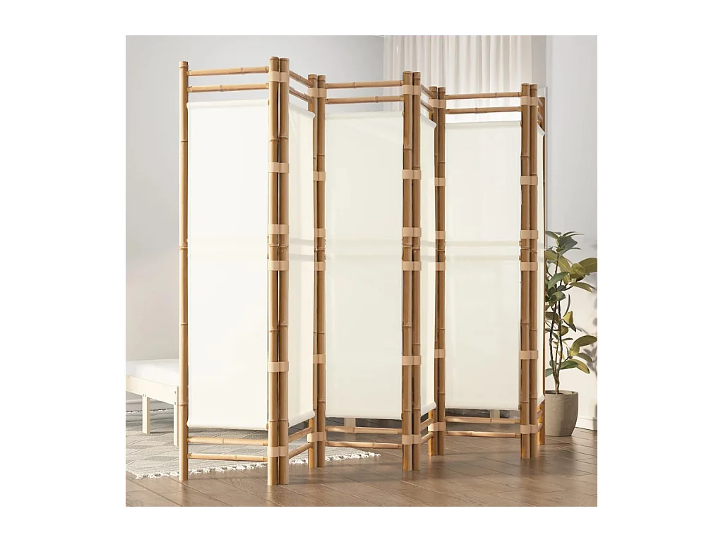 Paravent pliante 6 panneaux 240 cm Bambou et toile WVGQ4091