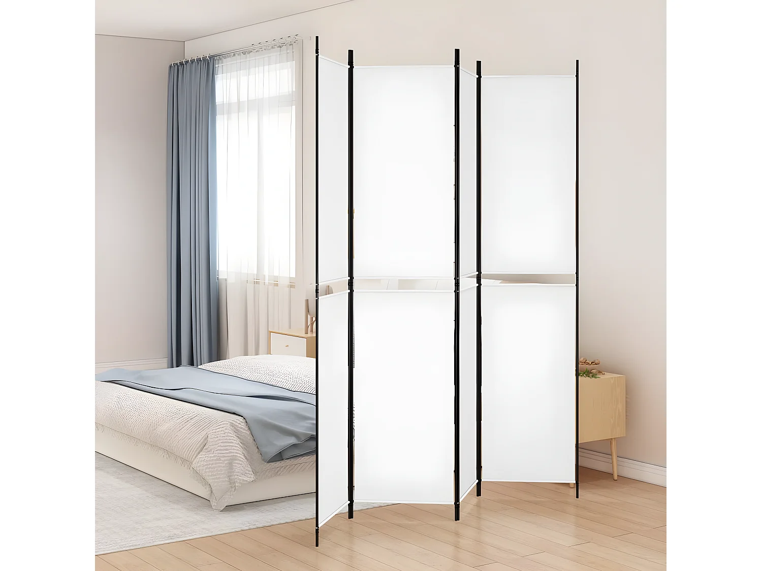Kamerscherm met 4 panelen 200x220 cm stof wit NL731336