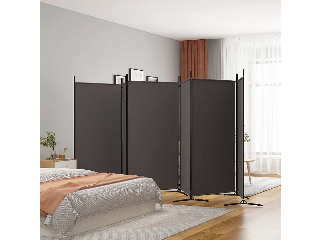 Biombo - Divisória com 6 painéis 520x180 cm tecido castanho PT547690