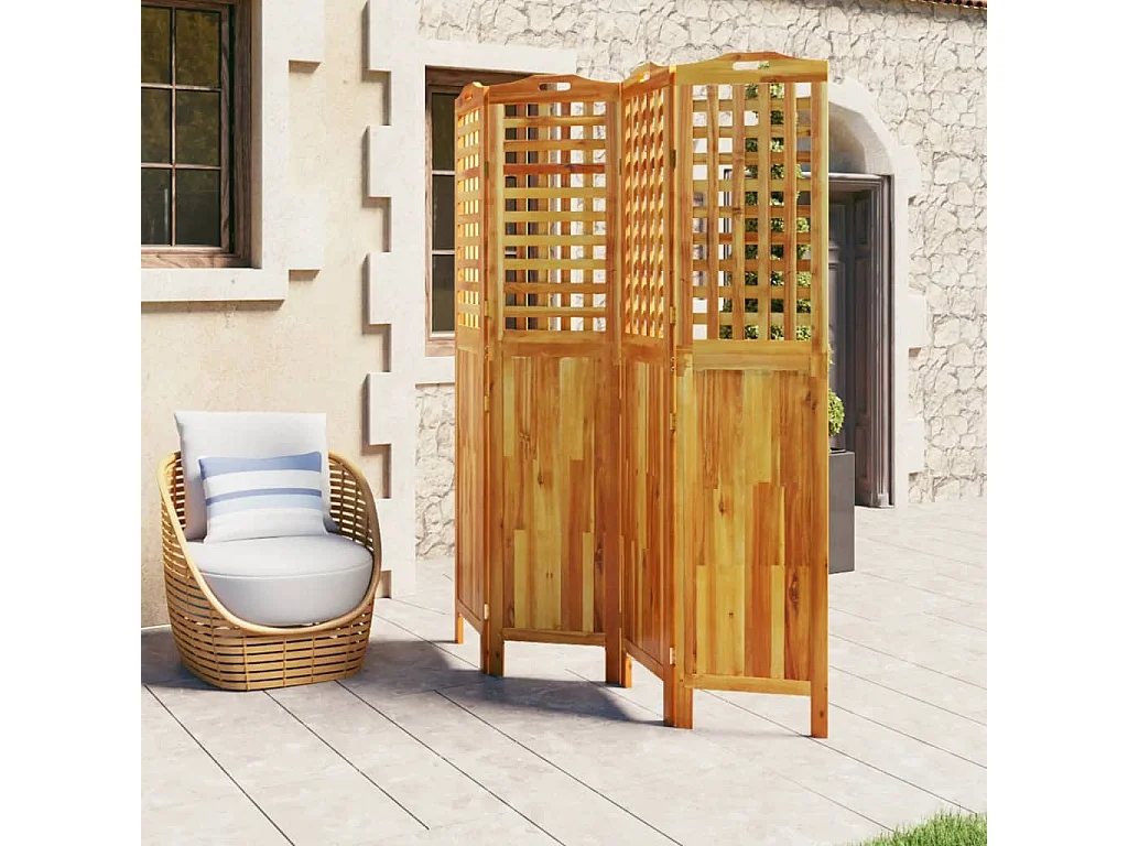 Biombo de 4 paneles de madera maciza de acacia 162x2x180 cm ES669475