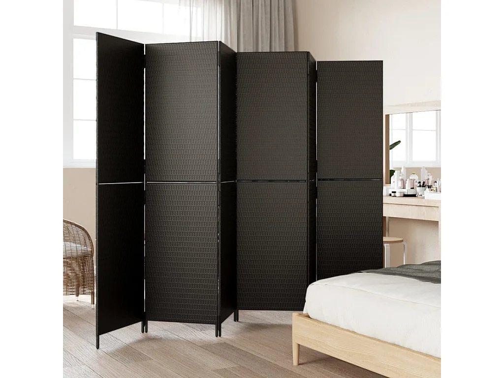 Biombo de divisão 6 painéis vime PE preto PT457541