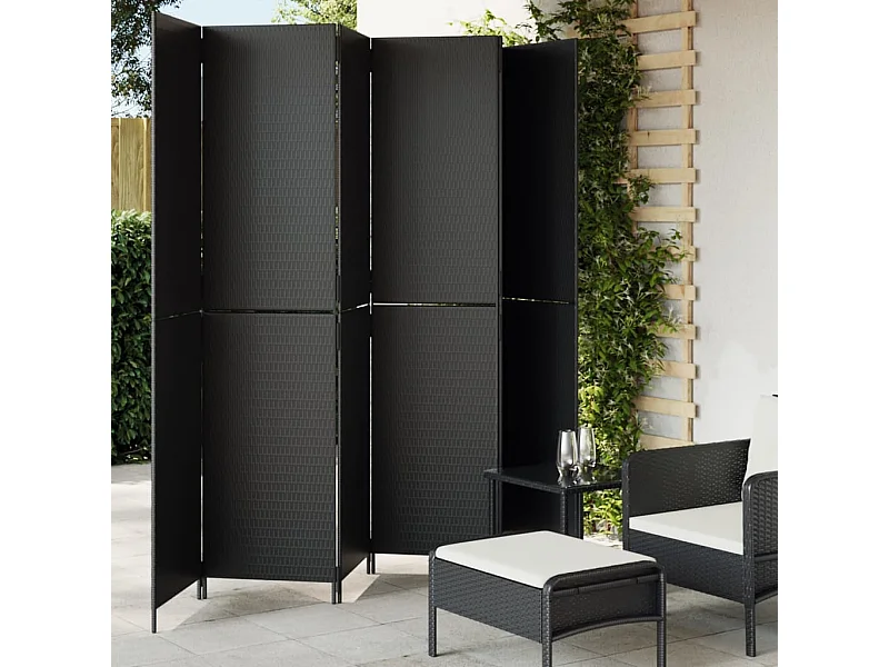 Kamerscherm 6 panelen poly rattan zwart NL475254
