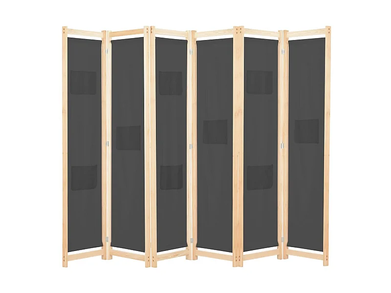Biombo - Divisória de quarto com 6 painéis 240x170x4 cm tecido cinzento PT713389
