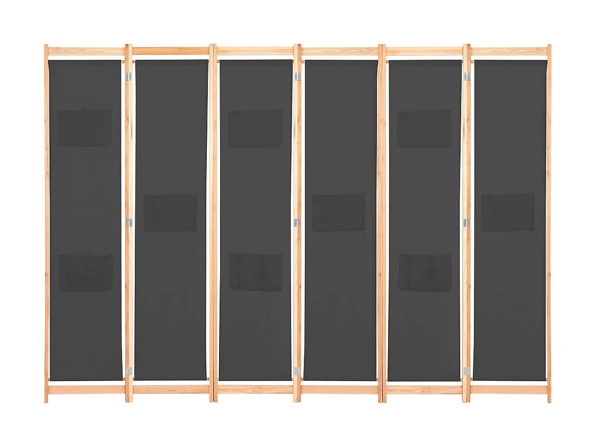 Biombo divisor de 6 paneles de tela gris 240x170x4 cm ES615698