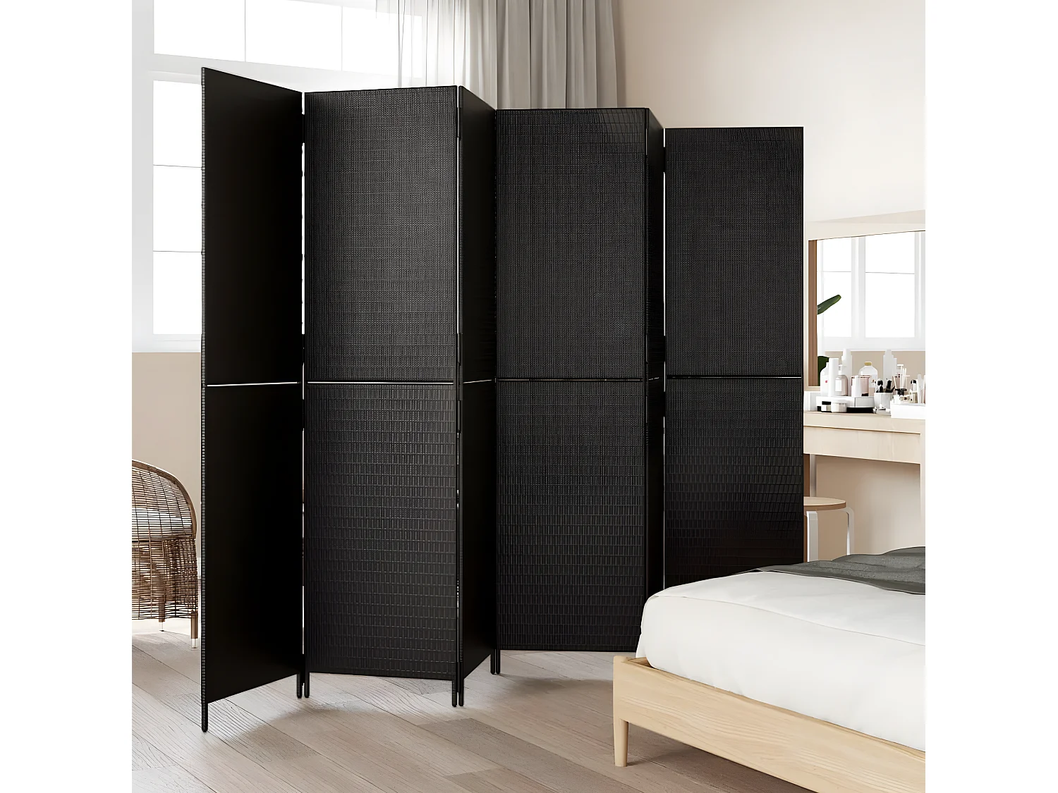 Biombo de 6 paneles ratán sintético negro ES968215