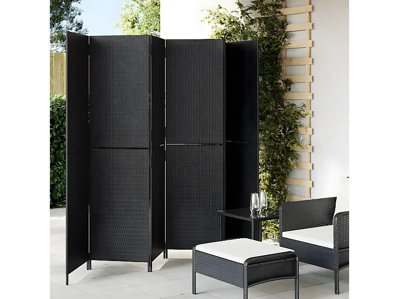 Paravent 6 panneaux noir résine tressée WVGQ1674