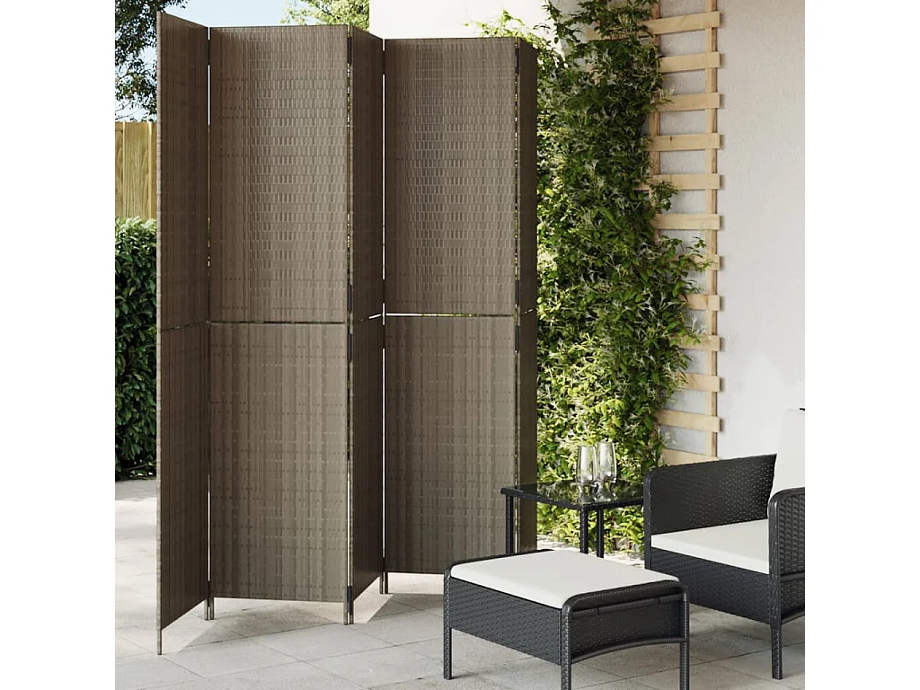 Biombo de 5 paneles ratán sintético gris ES372653
