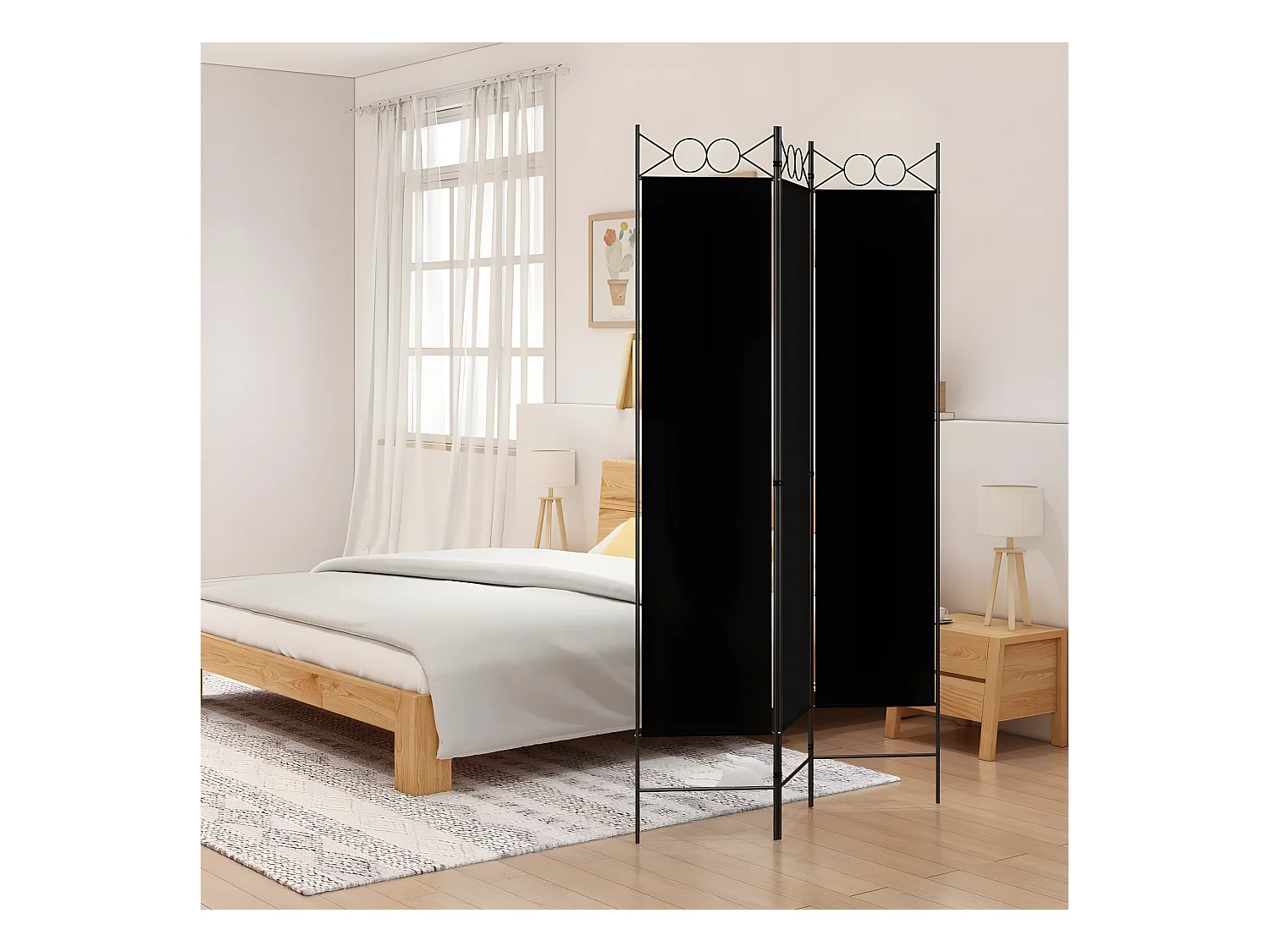 Kamerscherm met 3 panelen 120x200 cm stof zwart NL209338