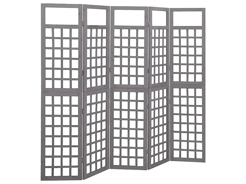 Biombo/Enrejado de 5 paneles madera de abeto gris 201,5x180 cm ES148634