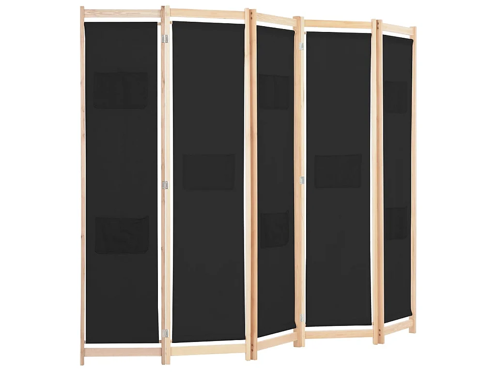 Paravent 5 panneaux Noir 200 x 170 x 4 cm Tissu WVGQ9373