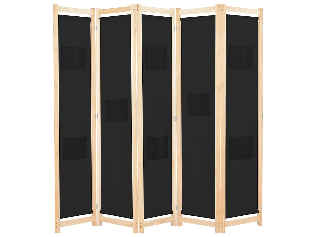 Paravent 5 panneaux Noir 200 x 170 x 4 cm Tissu WVGQ9373