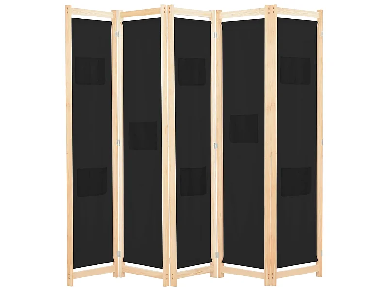 Kamerscherm met 5 panelen 200x170x4 cm stof zwart NL680690