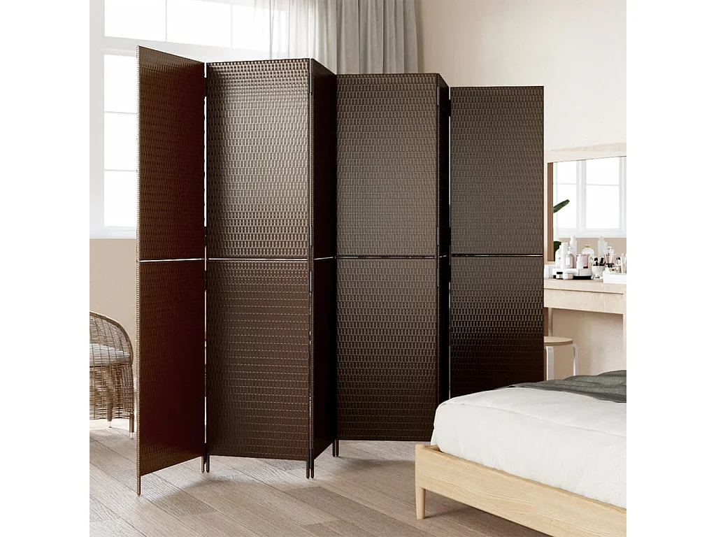 Biombo de divisão 6 painéis vime PE castanho PT821391