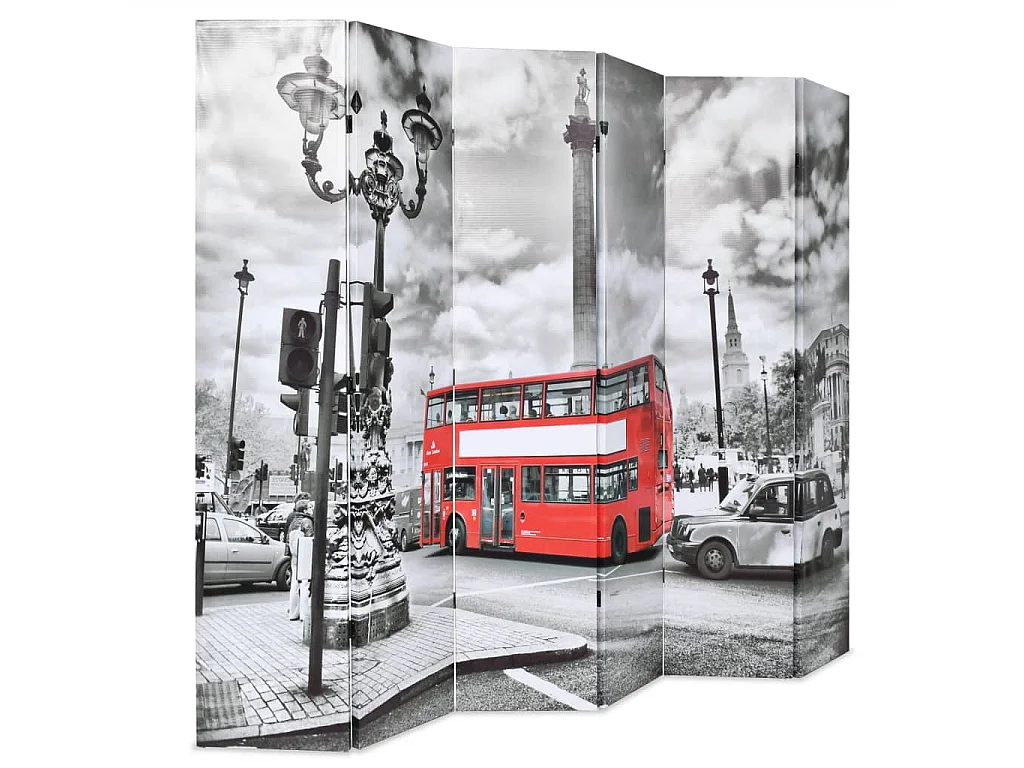 Kamerscherm inklapbaar Londen bus 228x170 cm zwart en wit NL978921
