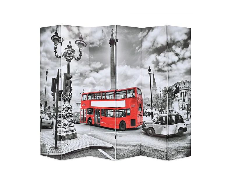 Paravent 228 x 170 cm Bus londonien Noir et blanc WVGQ3153