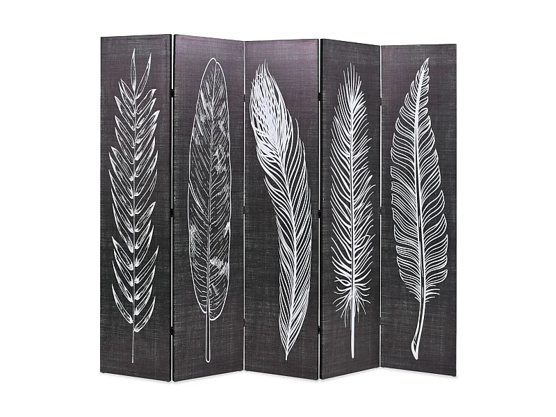 Paravent pliable 200 x 170 cm Plumes Noir et blanc OPI5383