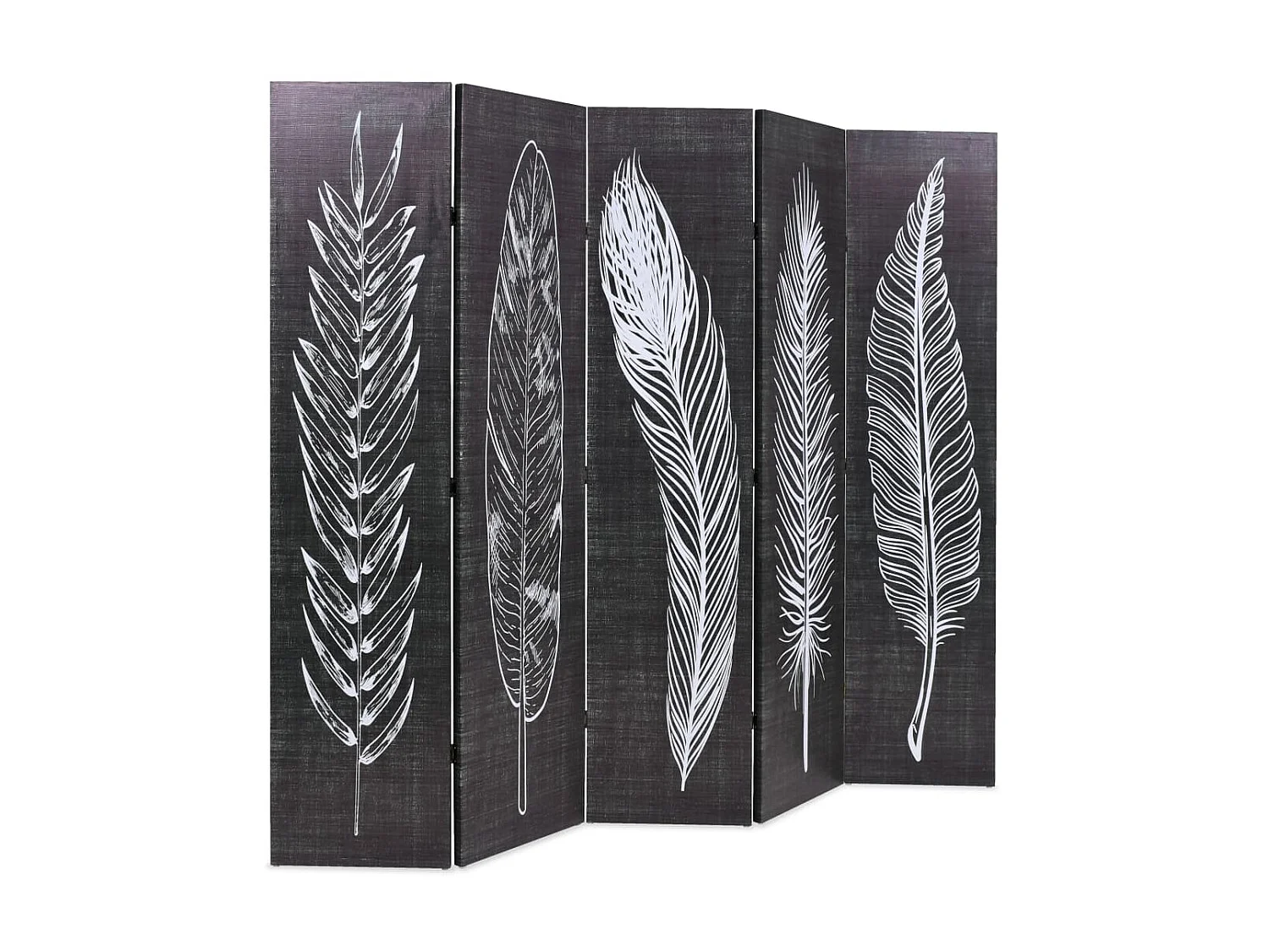 Biombo divisor plegable 200x170 cm plumas blanco y negro ES809469