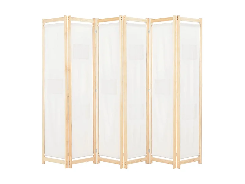 Biombo - Divisória de quarto com 6 painéis 240x170x4 cm tecido cor creme PT563432