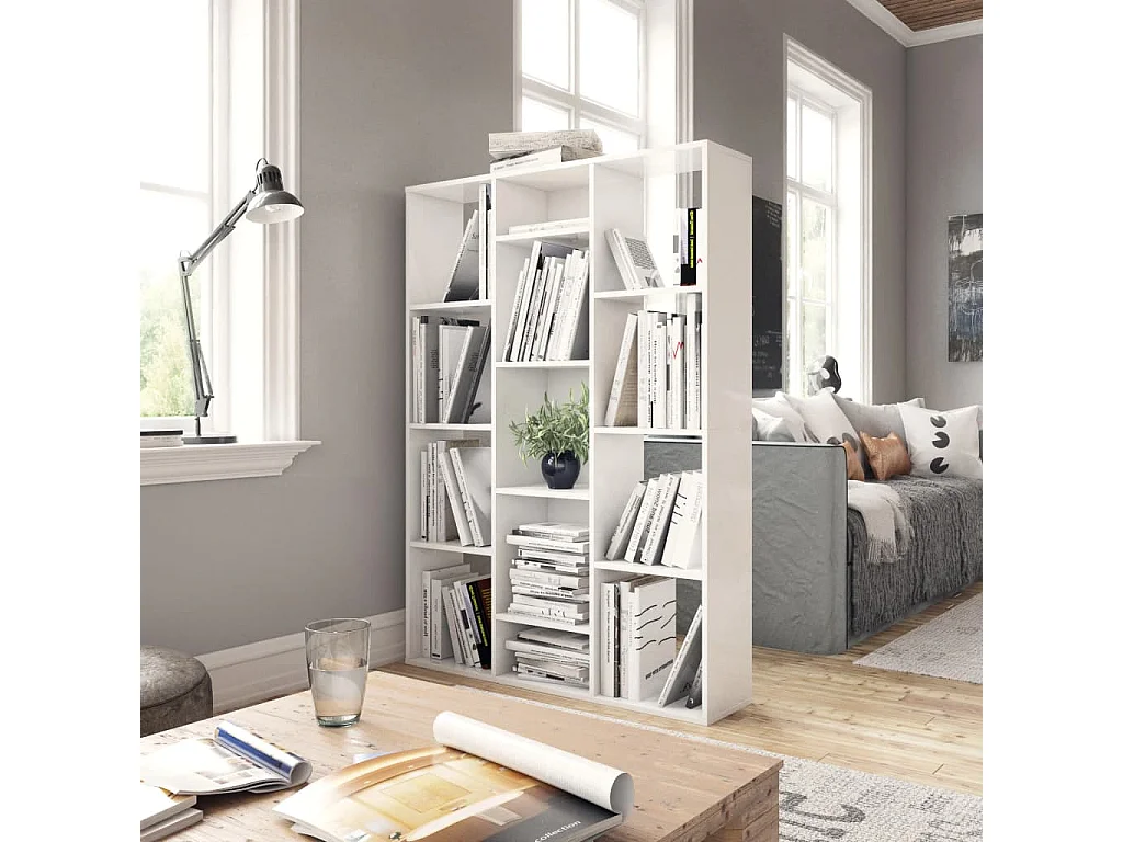 Bücherregal/Bücherschrank,Raumteiler Hochglanz-Weiß 100x24x140 cm -gkd360342
