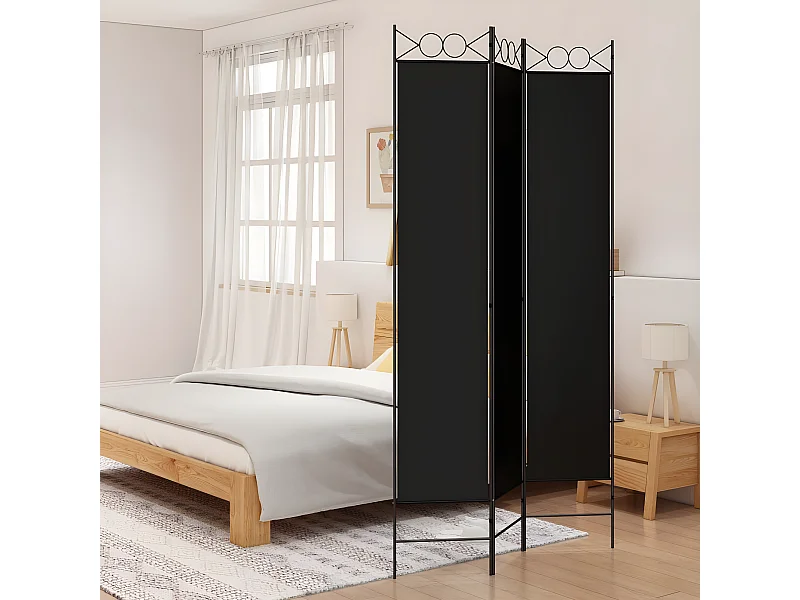 Paravent 3 panneaux Noir 120x220 cm Tissu OPI6981