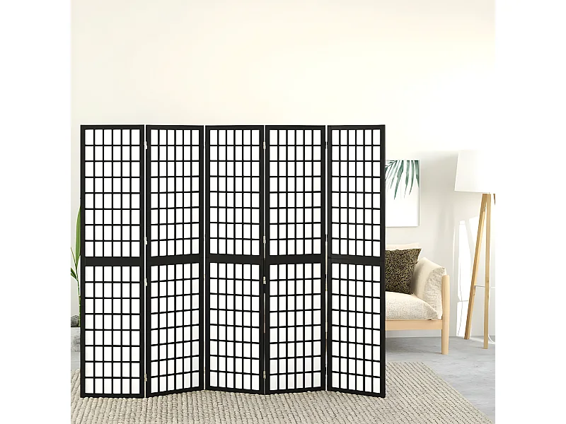 Paravent pliable 5 panneaux 200x170 cm Noir WVGQ9133