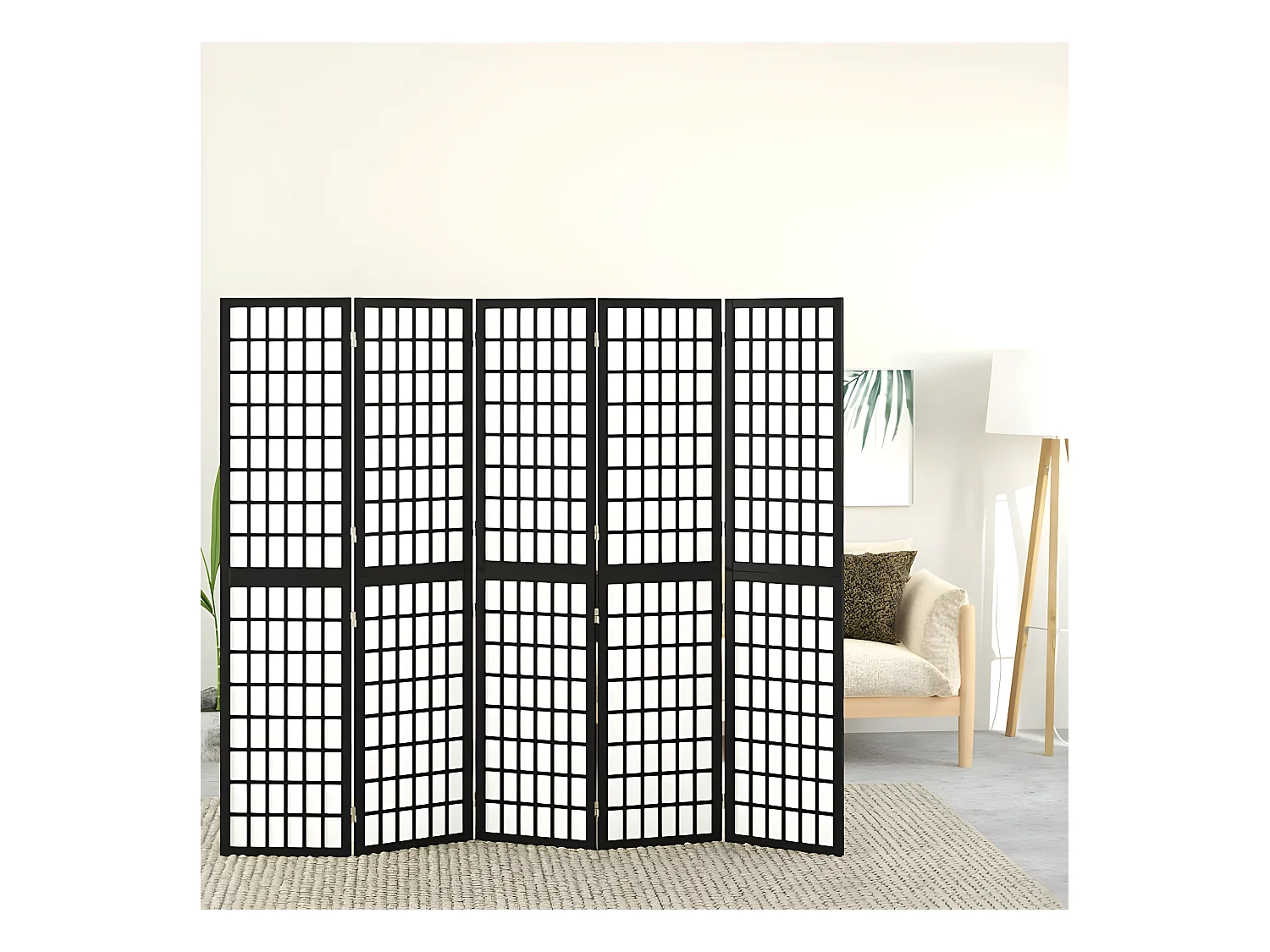 Paravent pliable 5 panneaux 200x170 cm Noir WVGQ9133