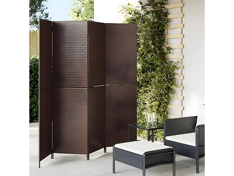 Kamerscherm 4 panelen poly rattan bruin NL141336