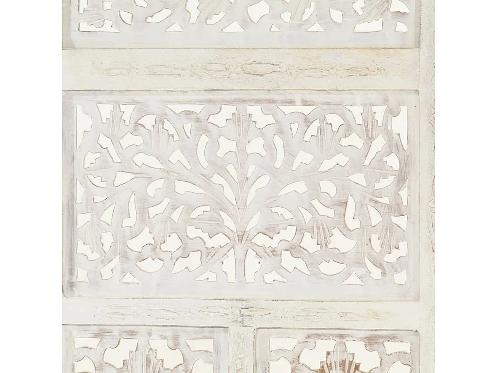 Kamerscherm met 4 panelen handgesneden 160x165 cm mangohout wit NL644819