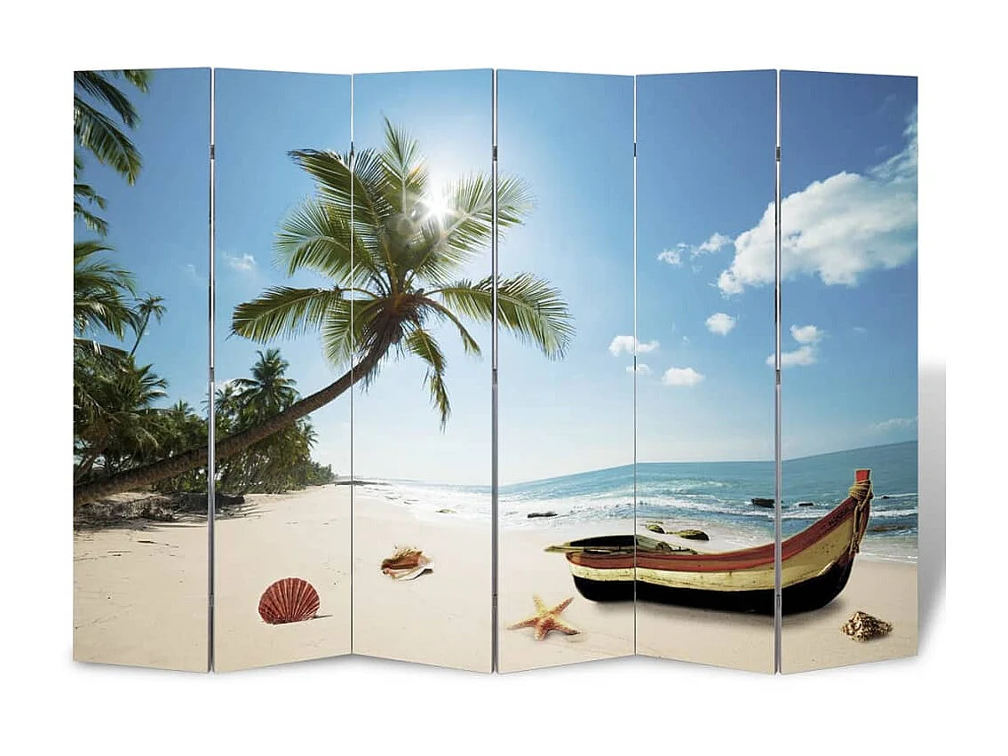 Biombo dobrável com estampa de praia 217x170 cm PT214576