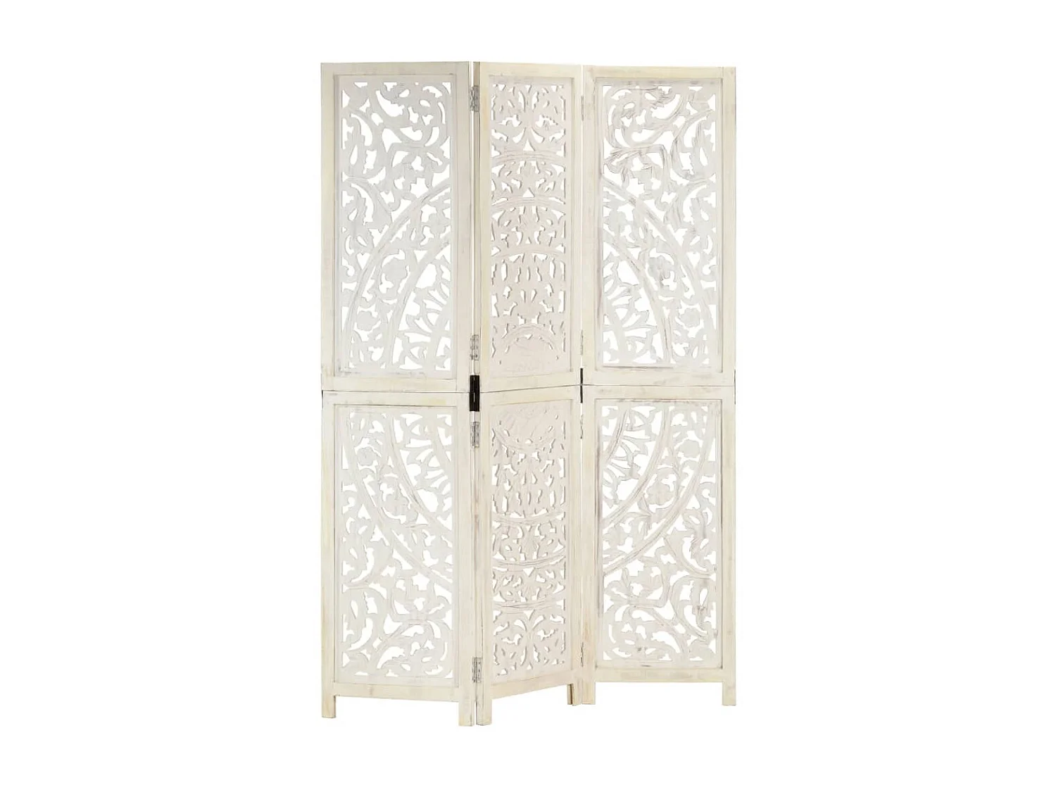 Kamerscherm met 3 panelen handgesneden 120x165 cm mangohout wit NL660181