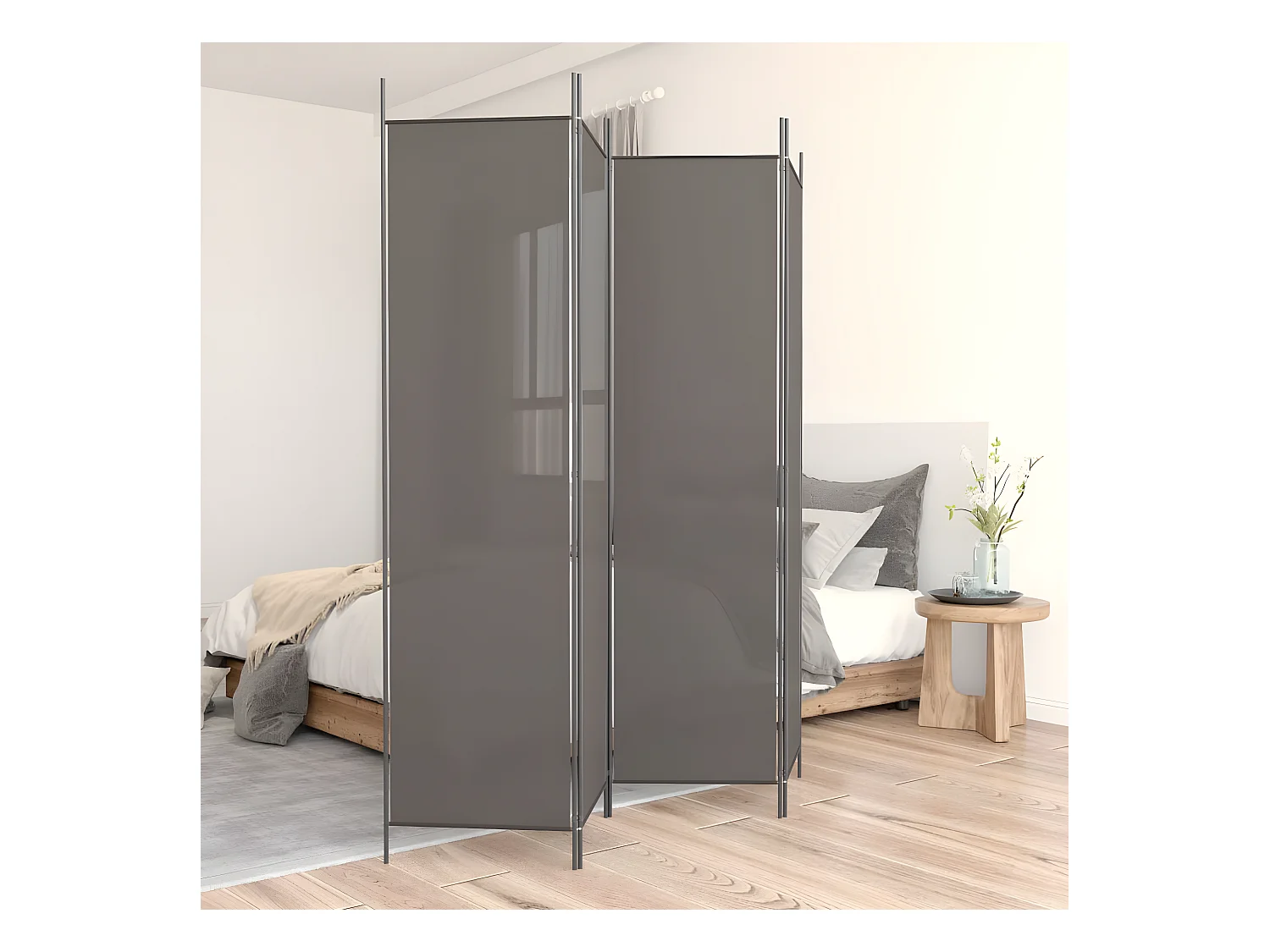Paravent 4 panneaux Anthracite 698x180 cm Tissu WVGQ4035