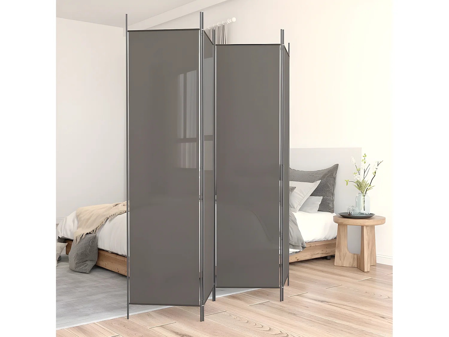 Paravent 4 panneaux Anthracite 698x180 cm Tissu WVGQ4035