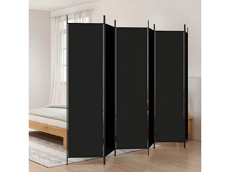 Paravent 6 panneaux Noir 300x200 cm Tissu WVGQ4973
