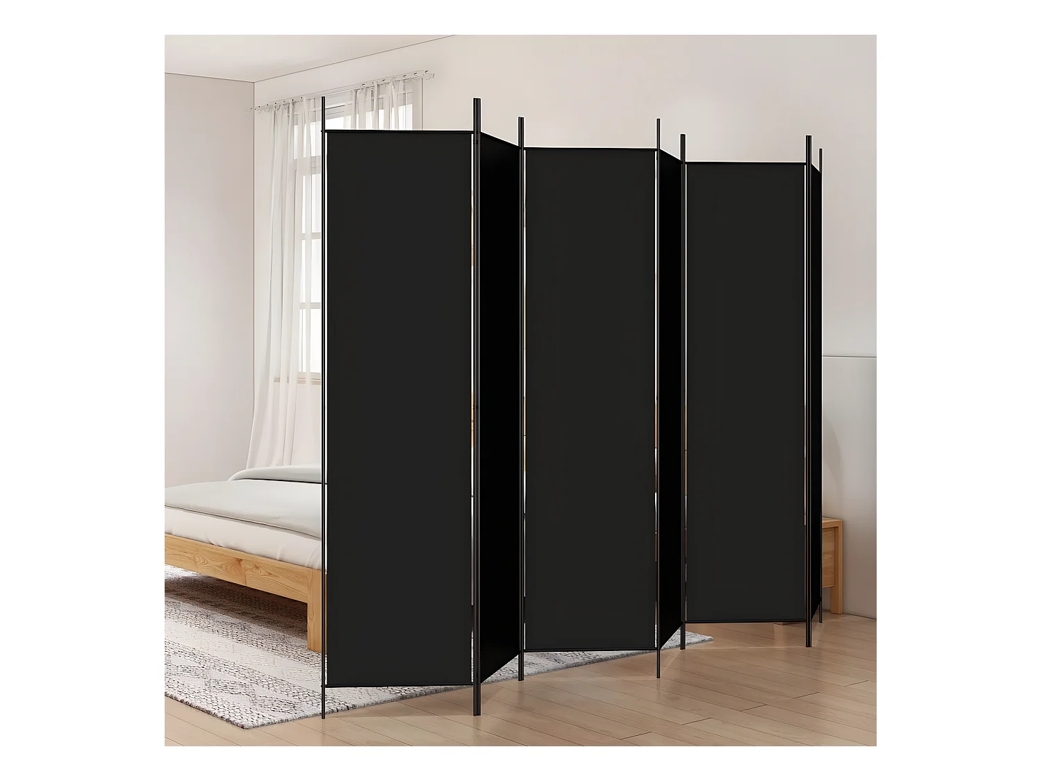 Kamerscherm met 6 panelen 300x200 cm stof zwart NL111850